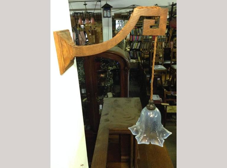 Good Quality Pair of Arts and Crafts Oak Wall Lights with Greek Key Details. For Sale at 1stdibs