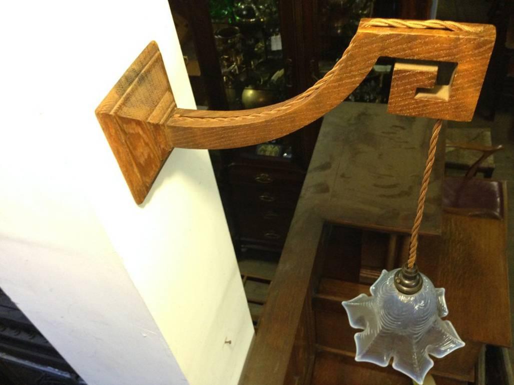 Hand-Crafted A Good Quality Pair of Arts and Crafts Oak Wall Lights with Greek Key Details.
