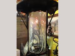 An Arts & Crafts Copper Lantern with Original Vaseline/Uranium Cranberry Shade
