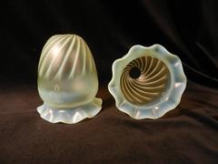 Pair of Vaseline Shades with Acid Etched Fleur-de-Lys