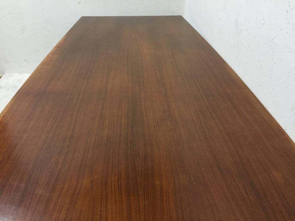 Chrome Heals Mid Century Modern Large Teak Boardroom/Dining Table with a Curvaceous Top