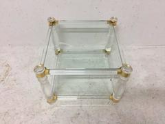 A French Modernist Square Lucite & Brass Two-Tier Side Table on Curvaceous Legs