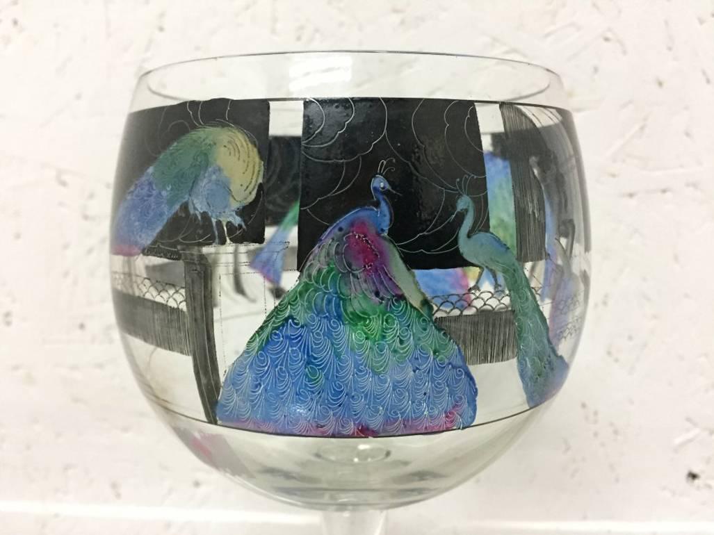 20th Century Hand-Painted Wine Glass by Vetri Della Arte 'Vedar'
