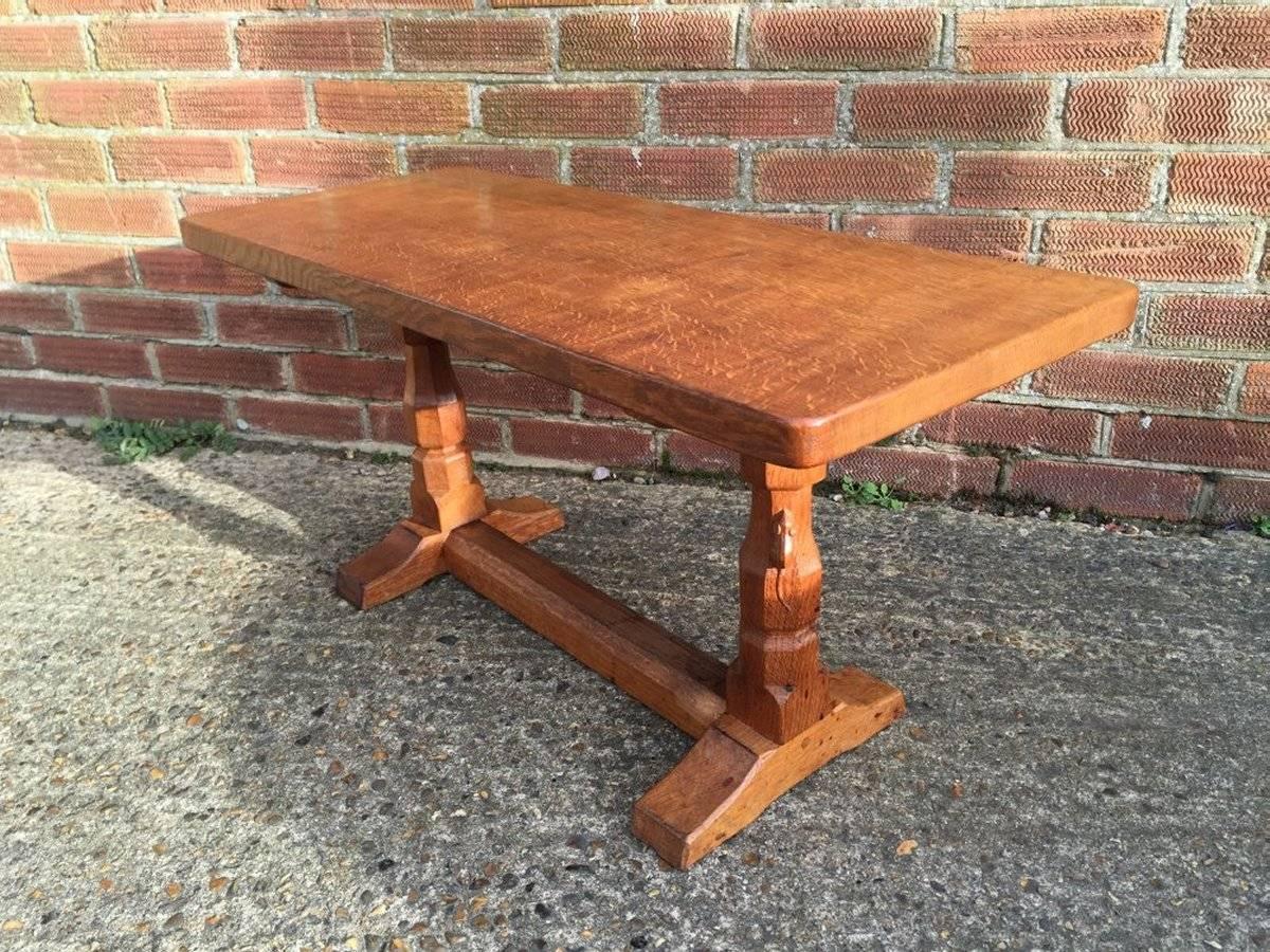 English Mouseman An Arts & Crafts Oak Coffee Table with the Signiture Mouse Running Up 