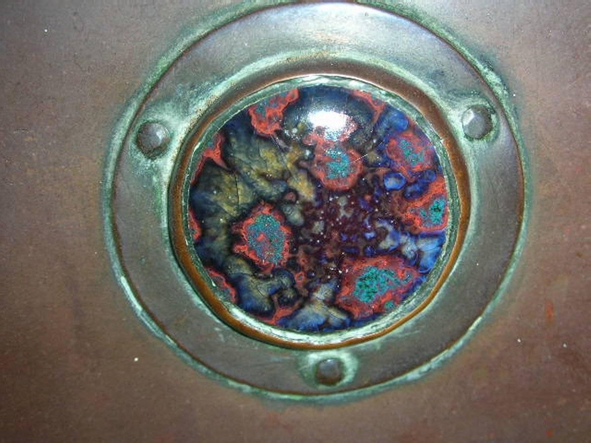 Large Arts and Crafts Copper Fire Insert with a Lion in a Shield Crest For Sale 1