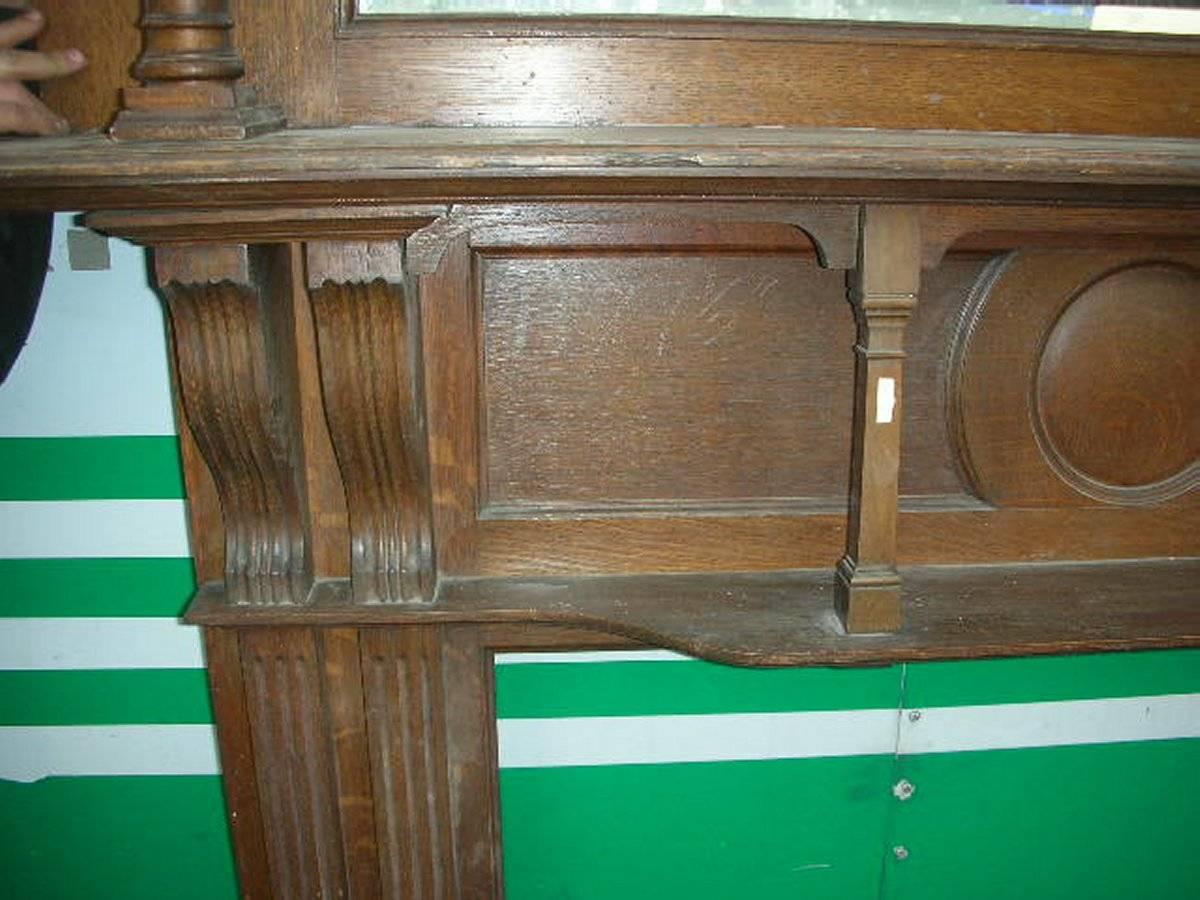 English Arts & Crafts Oak Fire Surround by Shapland and Petter with five carved hearts For Sale