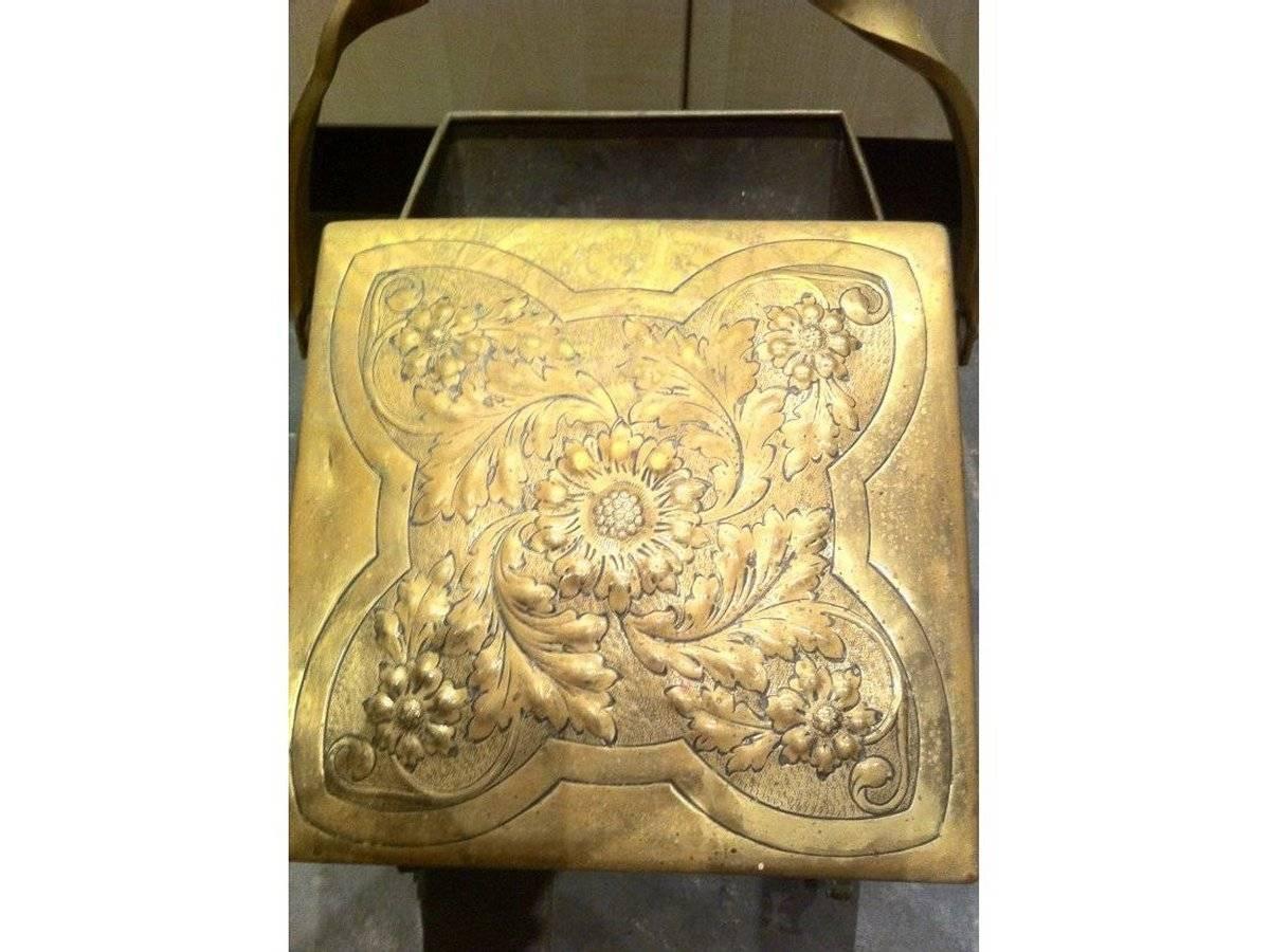 Arts and Crafts Dr Christopher Dresser attri, for Benham & Froud Brass & wrought iron Coal Box For Sale