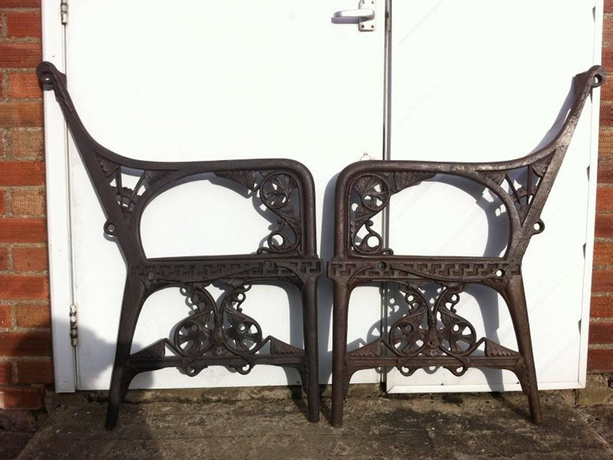Designed by Dr C Dresser for Colebrookdale 
A cast iron Aesthetic Movement garden Canopy Seat named 'Waterplants'.
The first image here is an example to show what it will look like when the seat and back have been made.
This design no. 206162 was