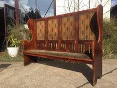 Baillie Scott attri Arts & Crafts Glasgow School Oak Settle with Original Fabric