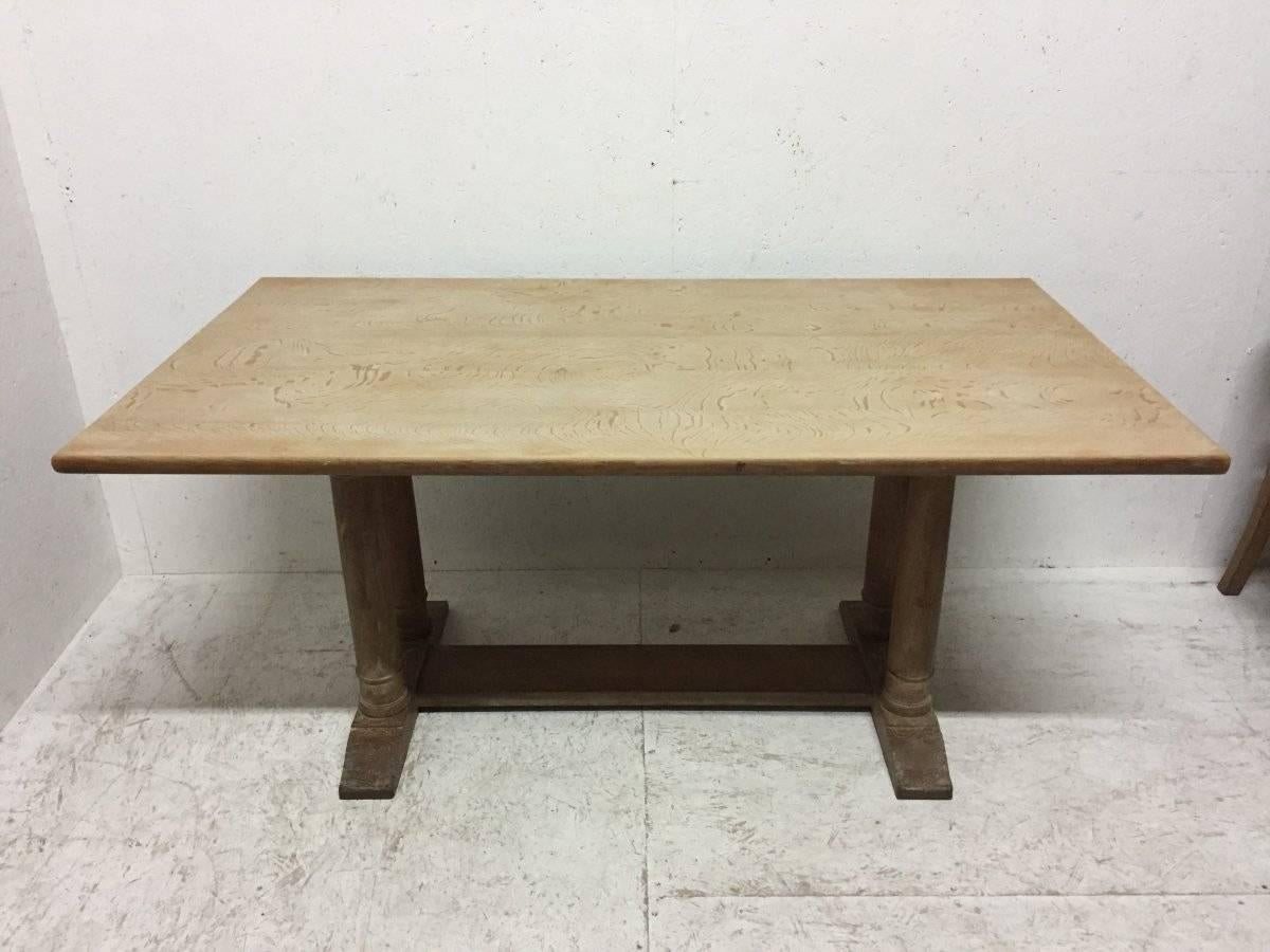 Arts and Crafts Heals Limed Oak Tilden Dining Table with Eight matching Chairs & matching Mirror For Sale
