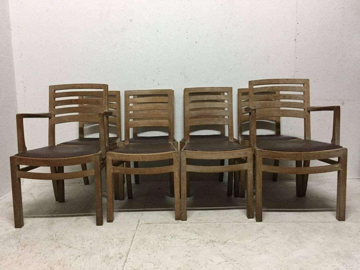 Mid-20th Century Heals Limed Oak Tilden Dining Table with Eight matching Chairs & matching Mirror For Sale