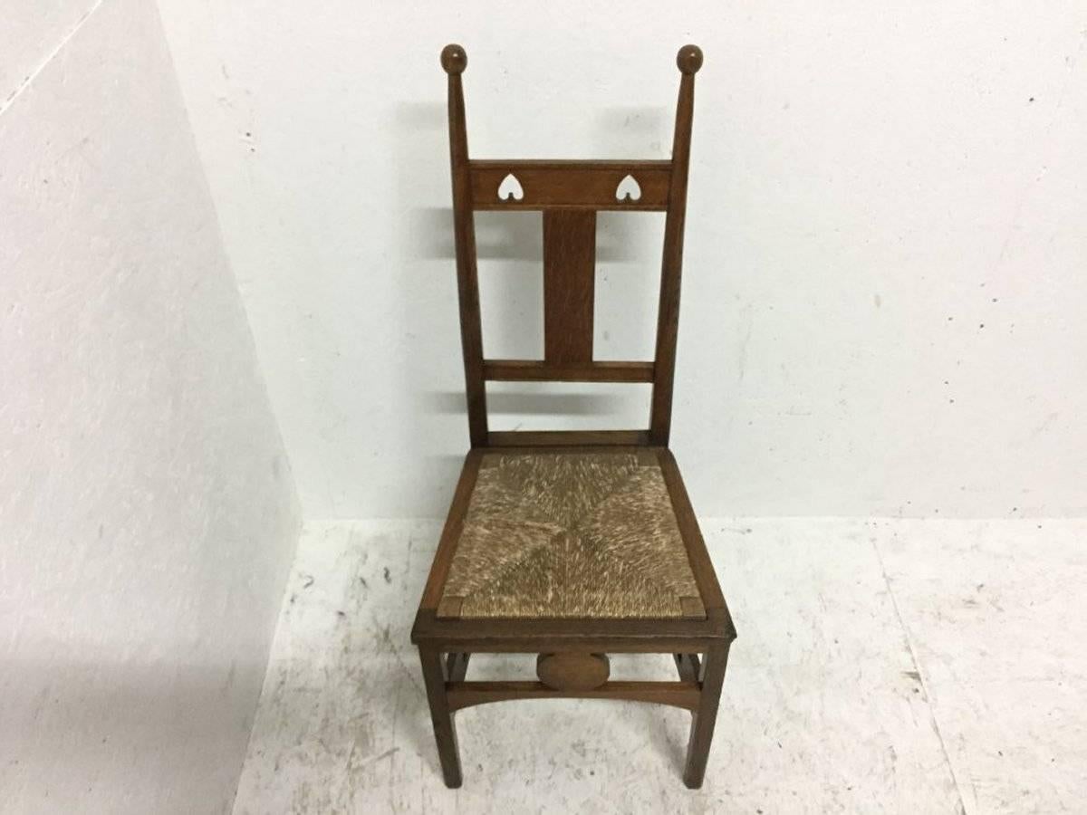 British Shapland and Petter High Back Oak Side Chair with Pierced Hearts