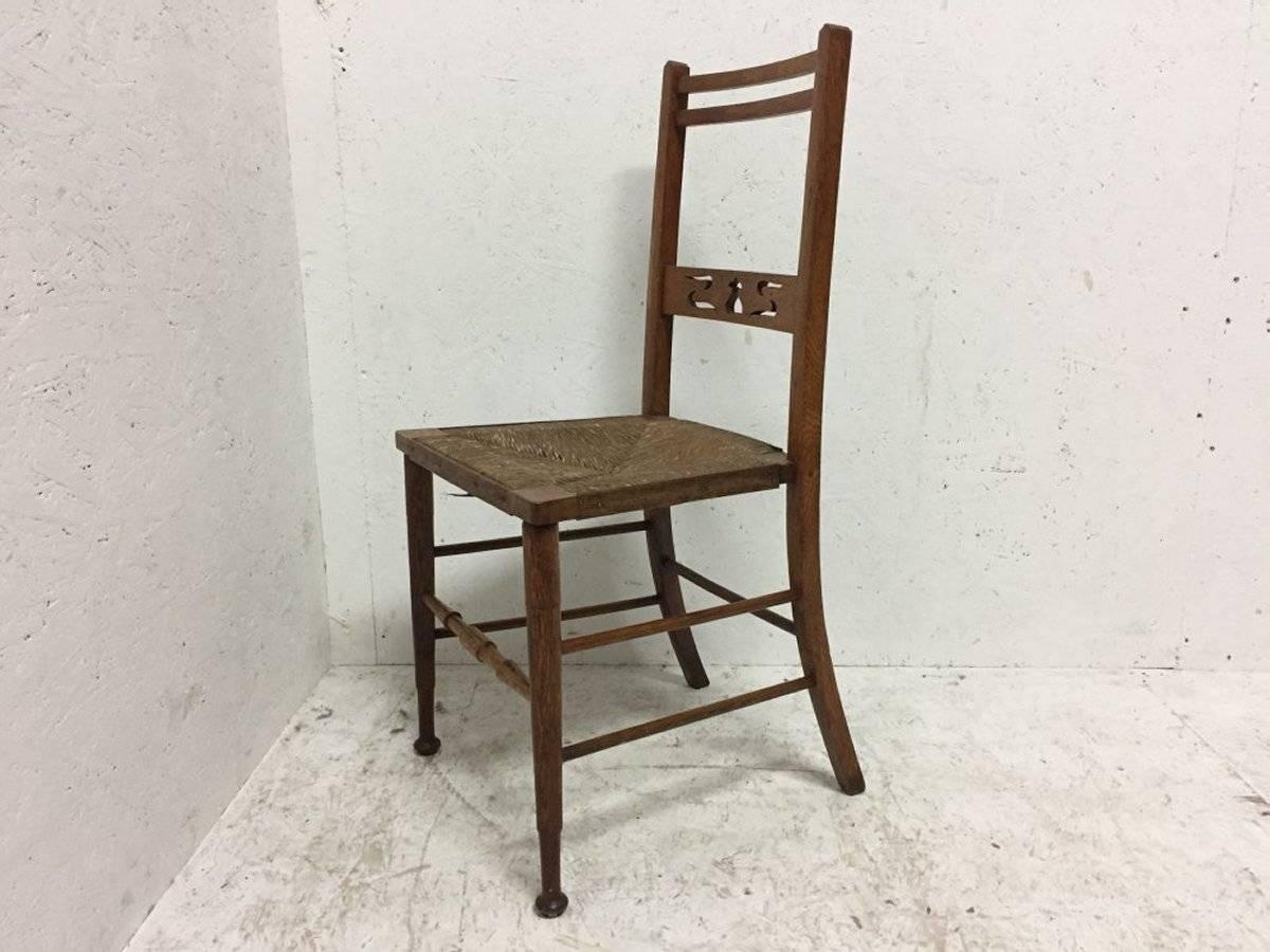 Hand-Crafted Arts & Crafts Side or Bedroom Chair with Stylized Tulip Cut-Outs to the Back For Sale
