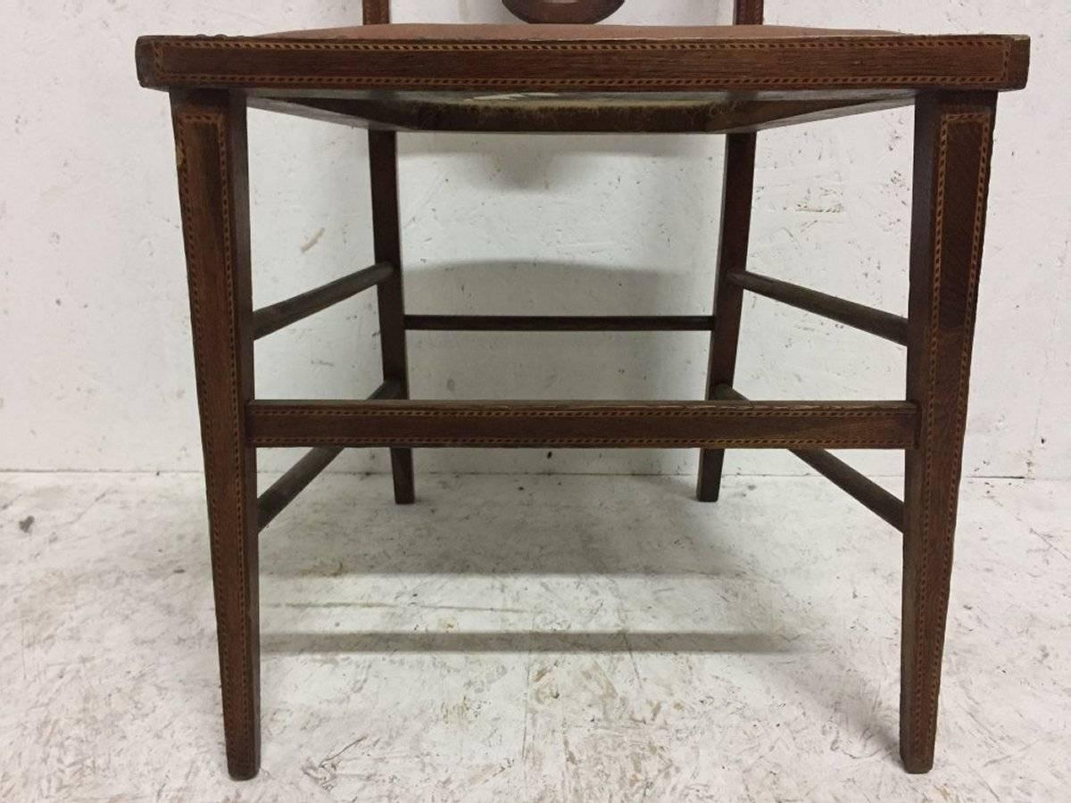Hand-Crafted Arts & Crafts Side Chair with Ebony and Pewter Inlays, Probably Waring & Gillow. For Sale