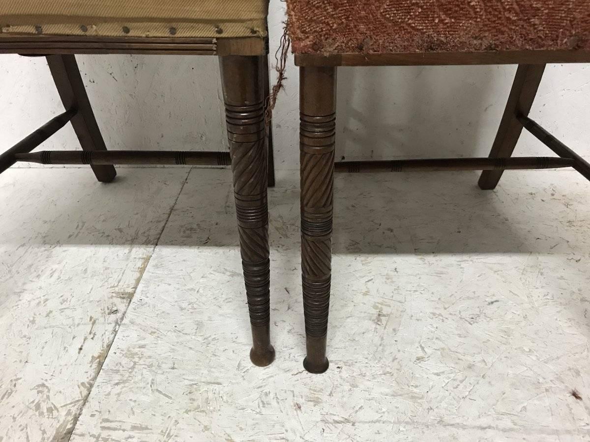 Walnut Bruce Talbert Gillows, Harlequin Set of Eight Aesthetic Movement Dining Chairs