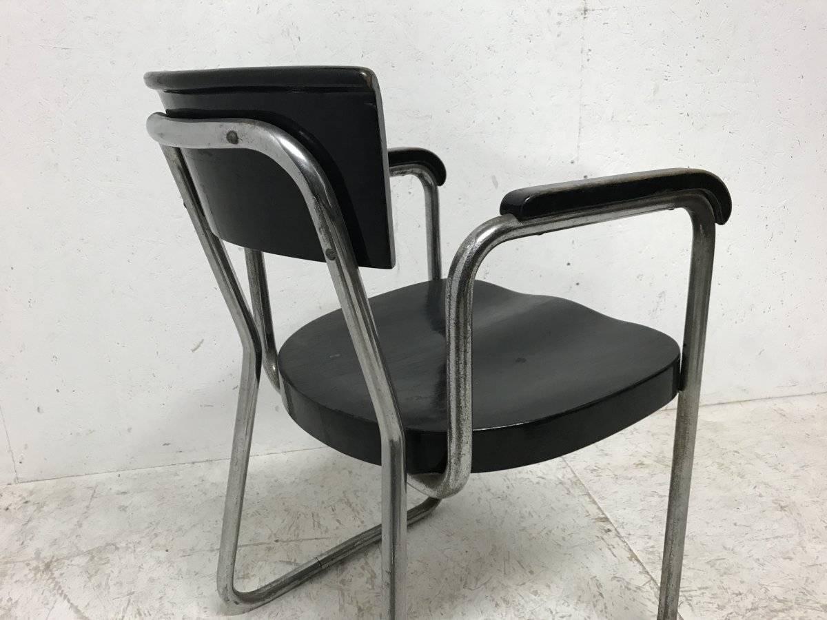 Mid-20th Century Emile Guillot Tubular Steel Modernist Armchair Made by Thonet For Sale