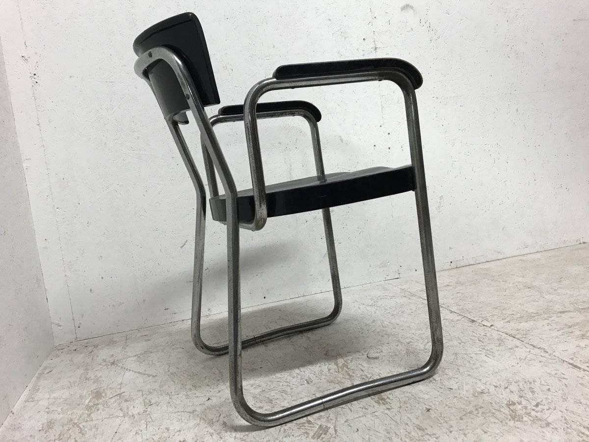 Bauhaus Emile Guillot Tubular Steel Modernist Armchair Made by Thonet For Sale