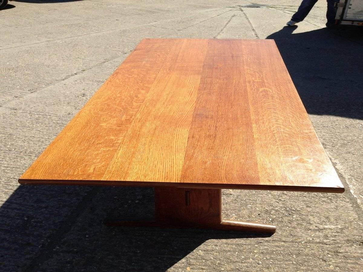 Arts and Crafts Peter Waals, Arts & Crafts Figured Oak Refectory Table with Exaggerated Feet For Sale