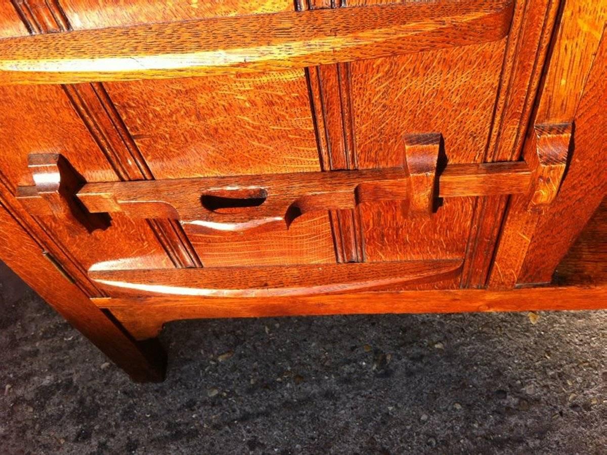Hand-Carved Acorn Industries Attributed, Arts & Crafts Yorkshire School Oak Low Sideboard