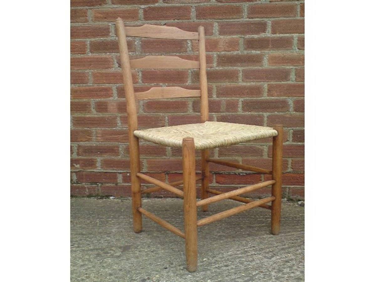 English Edward Gardiner Five Arts & Crafts Ladder Back Dining Chairs with New Rush Seats