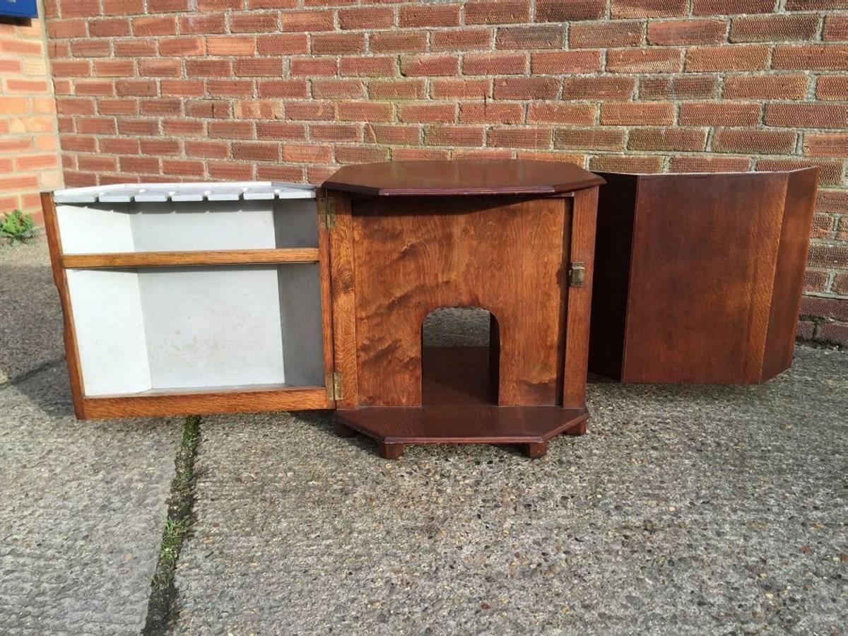 Arts and Crafts Heals, Arts & Crafts Oak Cocktail table with Bottle Storage in the Side Doors For Sale