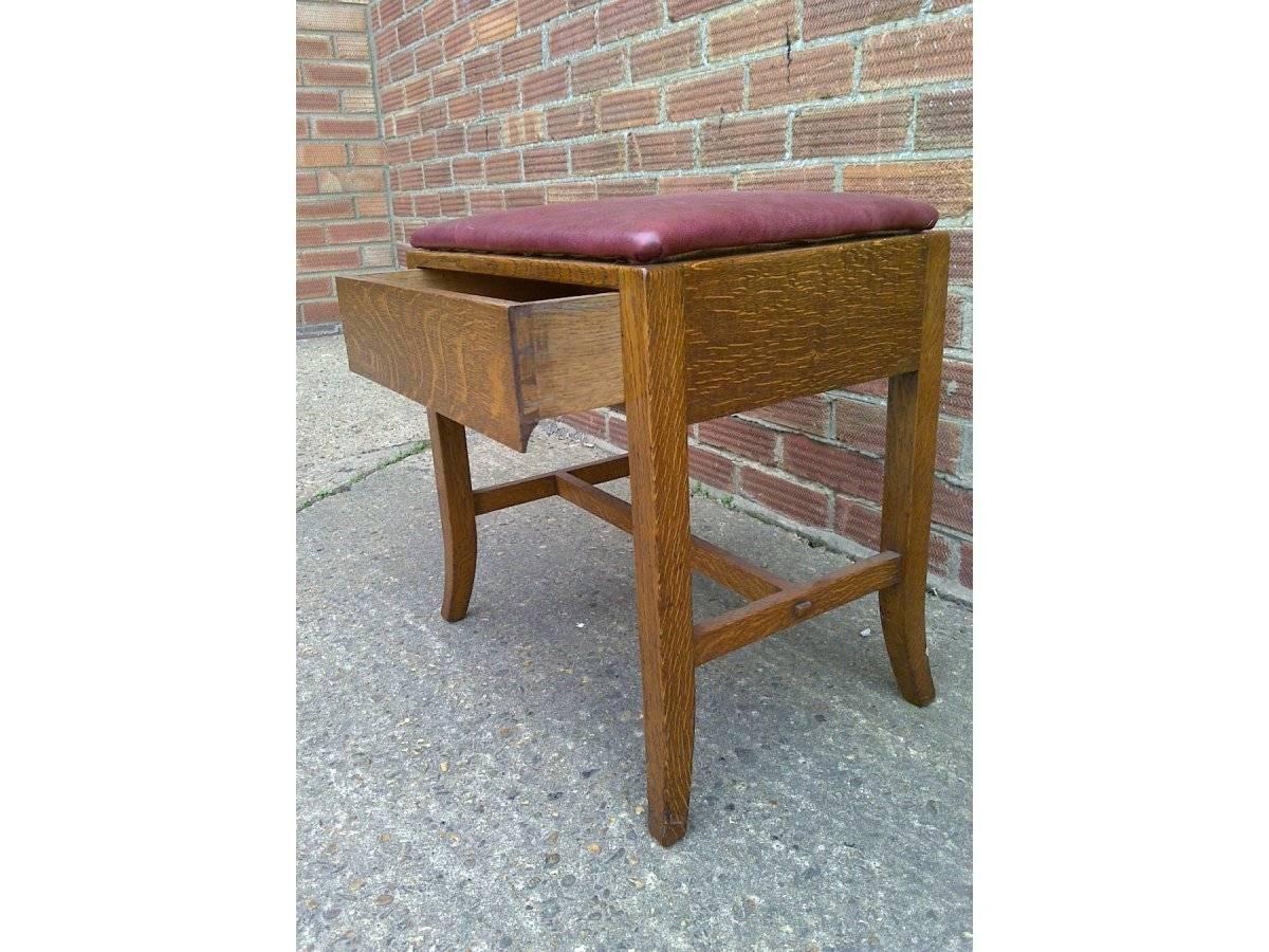 Arts and Crafts Heals Attributed, Arts & Crafts Cotswold School Oak Stool with a Hidden Drawer