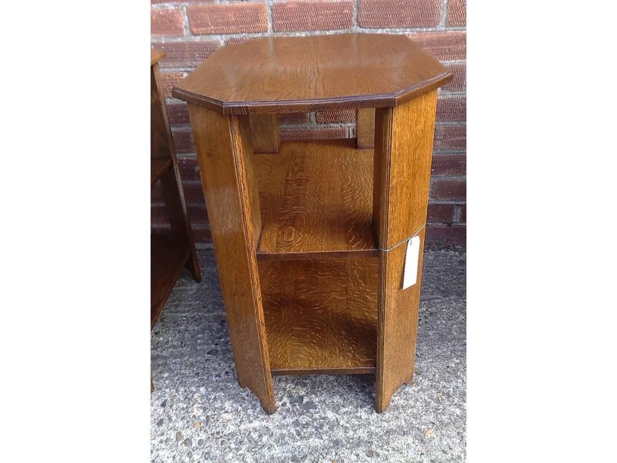 Hand-Crafted Heals. Pair of Arts & Crafts Oak End Tables with Three Tiers and Canted Corners