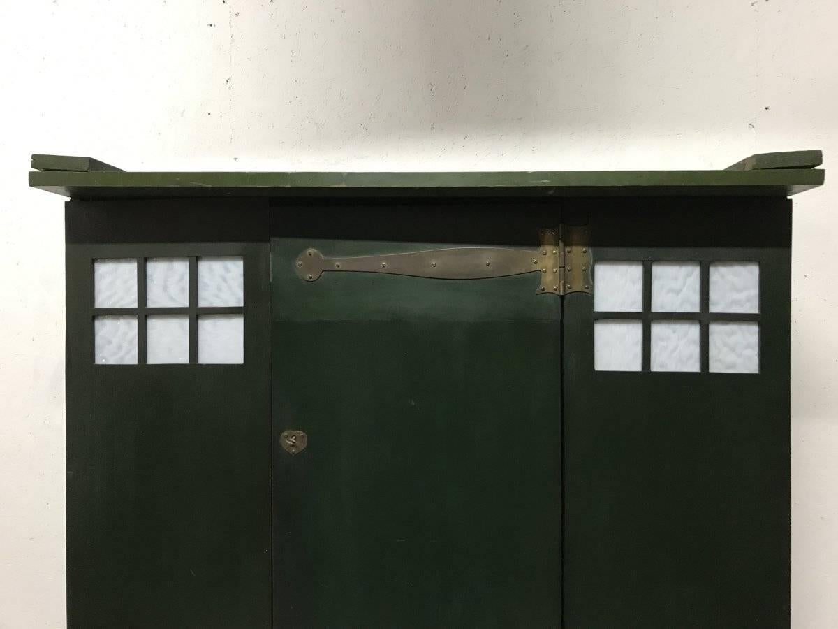 C R Mackintosh Guthrie & Wells, Glasgow School Stained Green Cypress Wardrobe For Sale 1