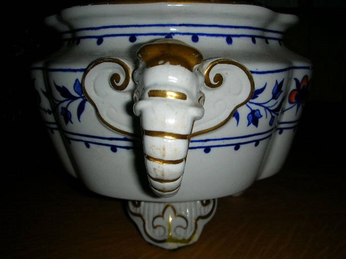 Aesthetic Movement Dr C Dresser, Attributed Made by Royal Worcester, Blue & White Elephant Tureen For Sale