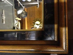 Aesthetic Movement Oak Mirror, with Scribed Floral Detail in a Walnut Frame