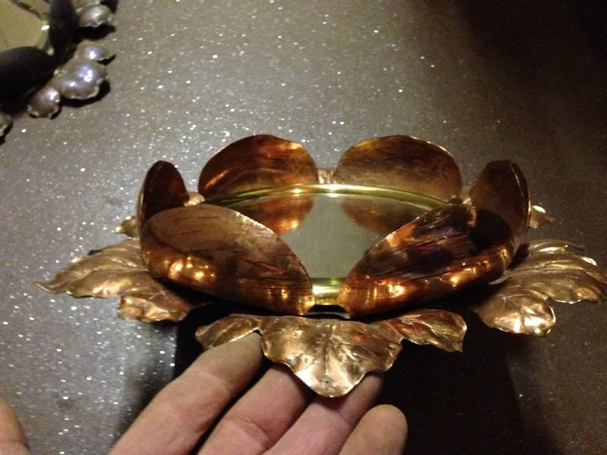 Arts and Crafts An Arts & Crafts Circular Copper Bevelled Mirror in the Form of a Flower Bud For Sale