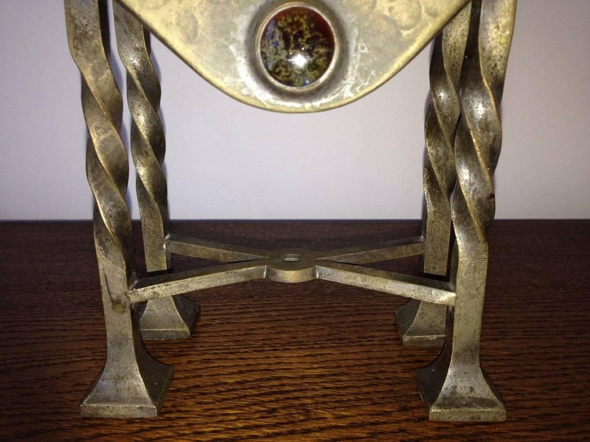 An Arts & Crafts Silver Plated Mantel Clock with Mottled Blue Ruskin Jewels In Good Condition For Sale In London, GB