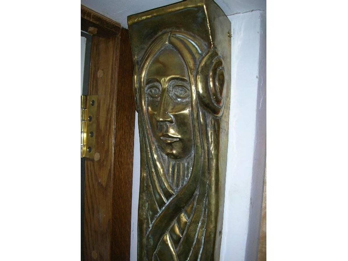 Vienna Secession A Large Pair of Secessionist Brass Brackets Depicting Art Nouveau Style Maidens For Sale