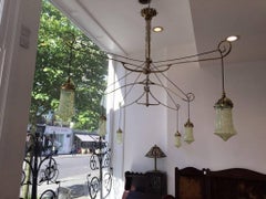 WAS Benson, a Rare Dining, Billiard or Snooker Chandelier with 8 Vaseline Shades