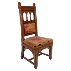 Used Bruce Talbert, a Gothic Revival Tall Back Oak Chair with the Original Upholstery