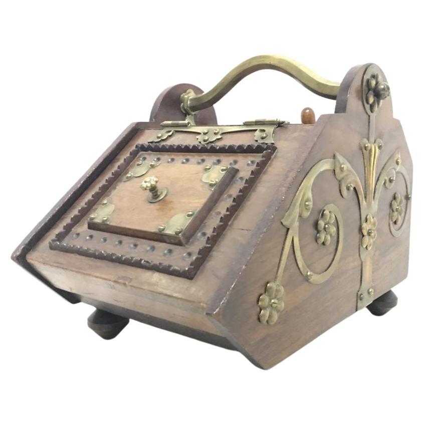 Dr C Dresser, Benham & Froud. Aesthetic Movement Coal Box with Floral Metal Work For Sale