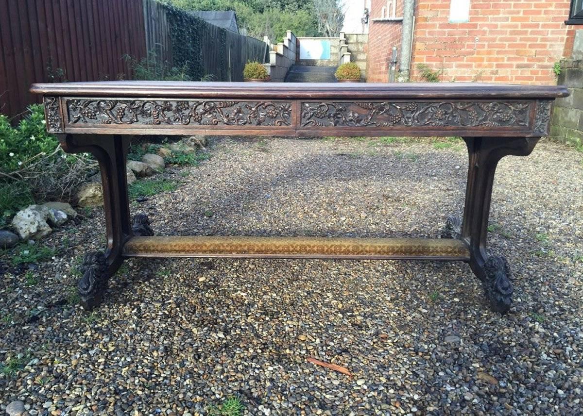 A.W.N Pugin and Sir Charles Barry.
A rare and important Gothic Revival carved oak library table. Probably one of the earliest known pieces to derive from the illustrious relationship with Sir Charles Barry, some five years before they began work on