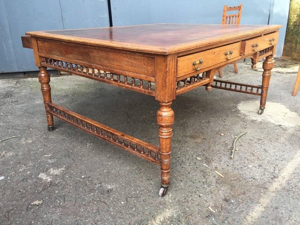  Alfred Waterhouse A Gothic Revival Oak Partners Desk With Two Drawers Each Side For Sale 1