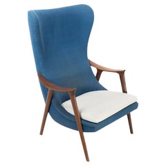 Midcentury Danish teak and upholstered egg chair in the style of Arne Jacobson