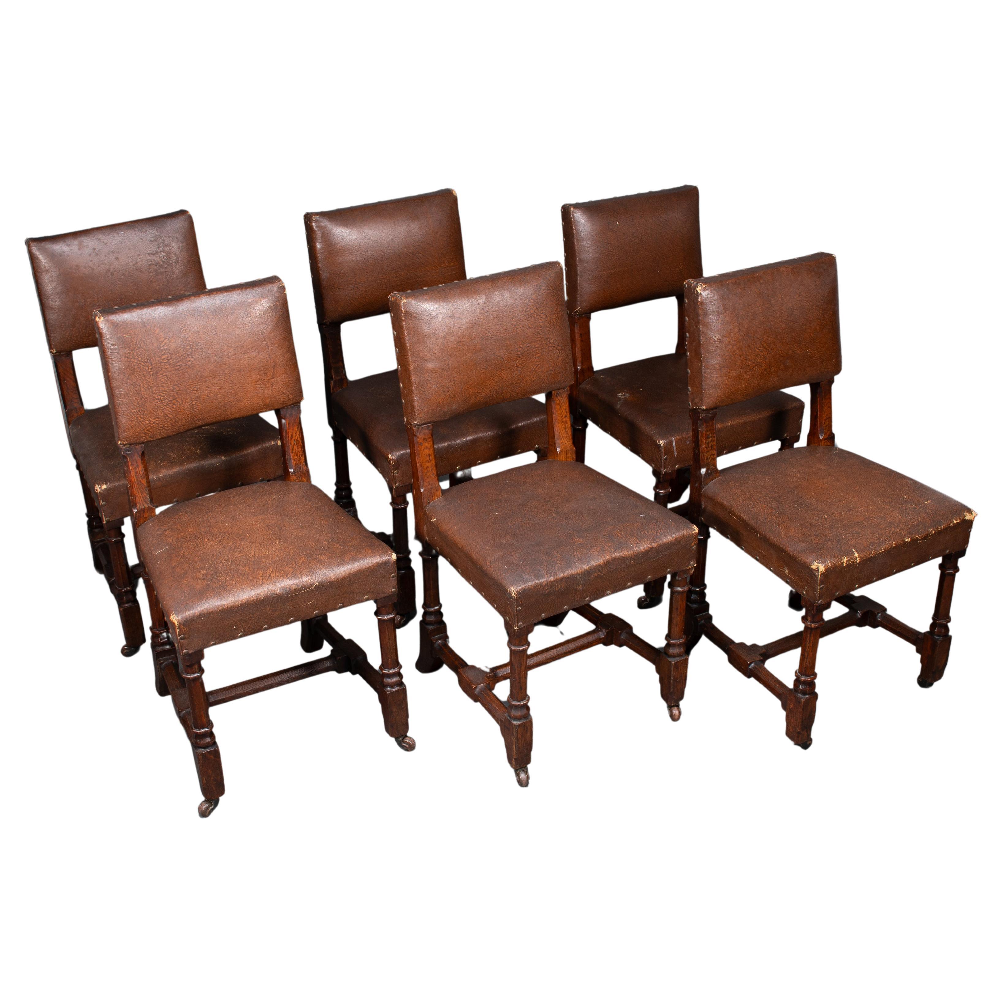 AWN Pugin, Six Gothic Revival Oak Dining Chairs Probably for the House of Lords