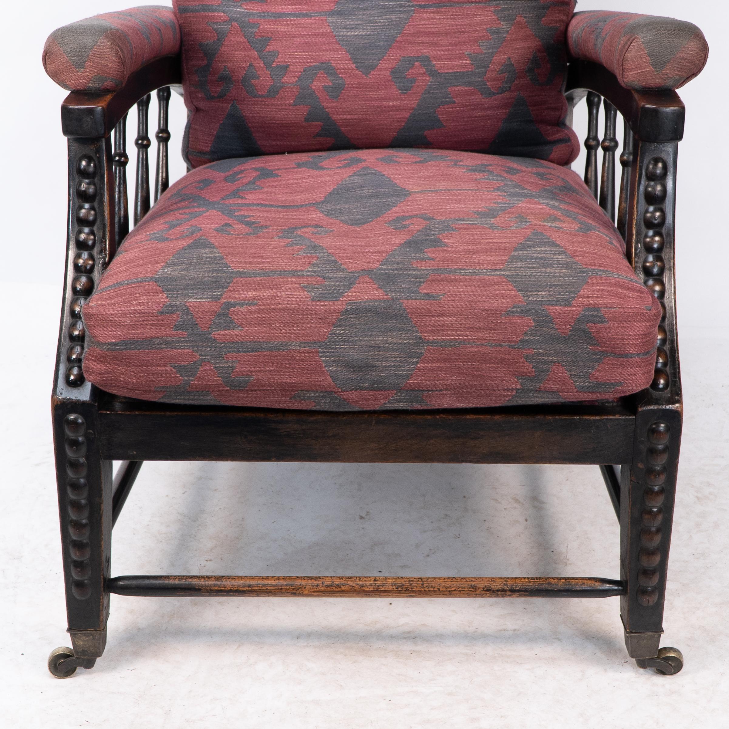 Walnut Phillip Webb for Morris & Co. an English Aesthetic Movement Reclining Armchair For Sale