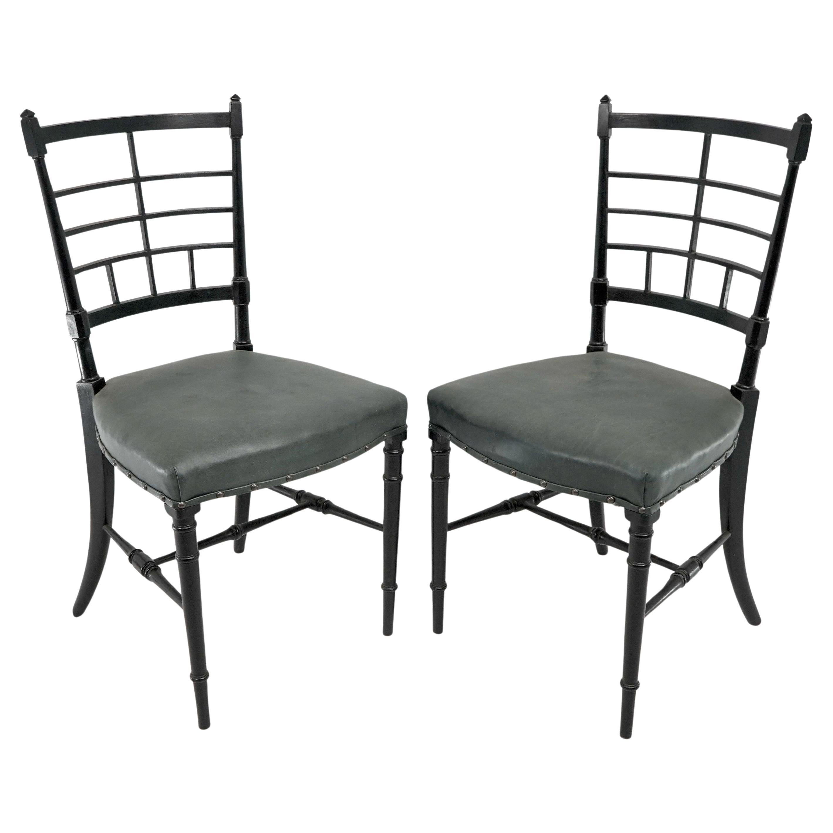 James Plucknett A pair of Anglo-Japanese ebonized side chairs For Sale