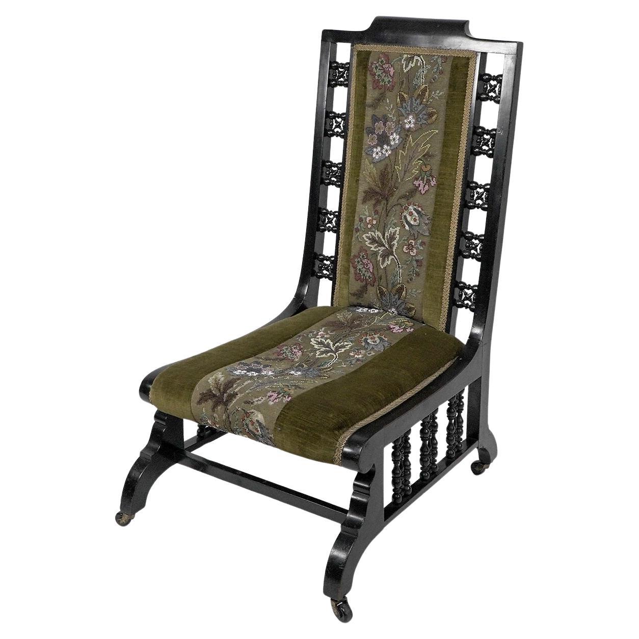 A Moorish ebonized parlour chair with Musharabieh turnings For Sale