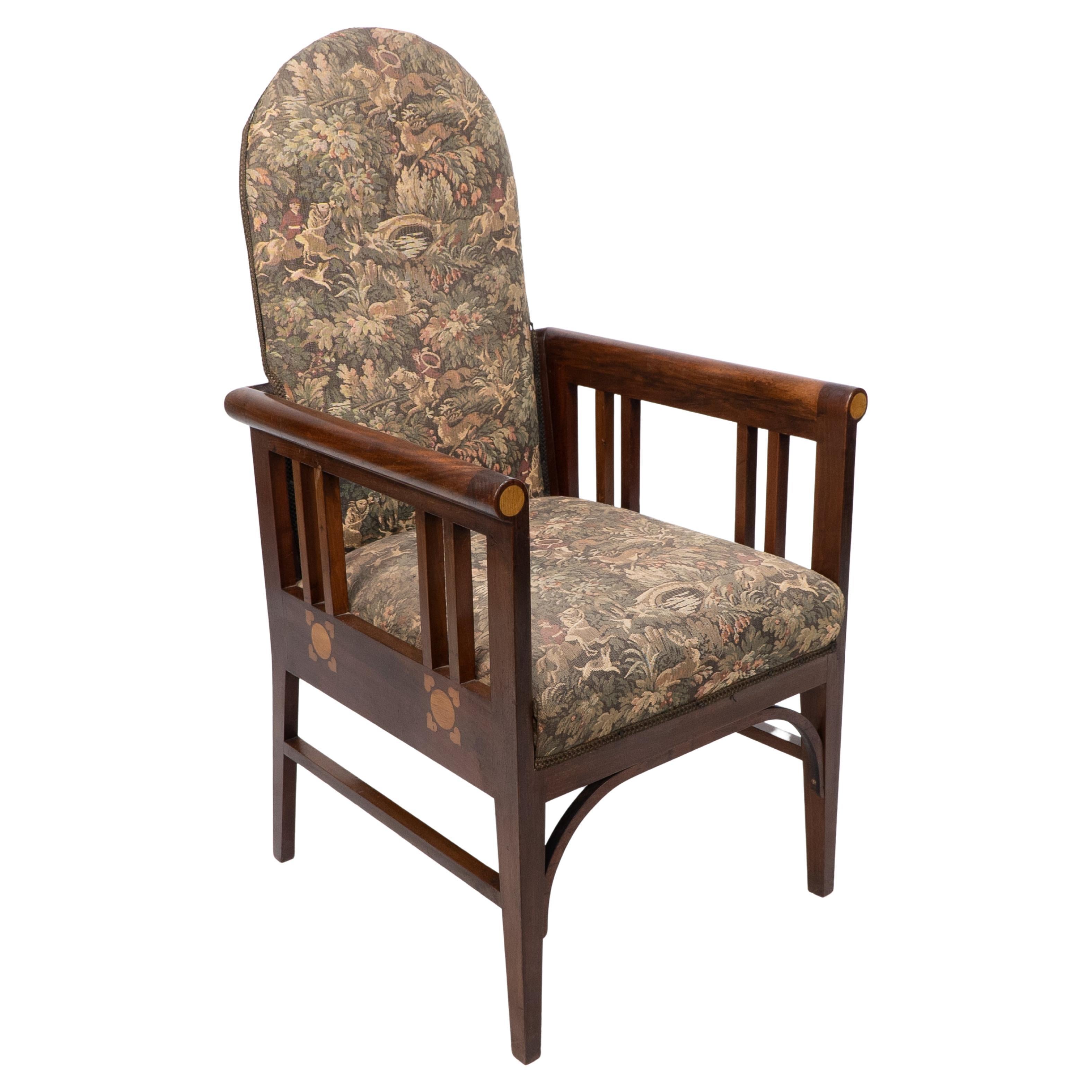 G M Ellwood for J S Henry. A Progressive New Art armchair with fruitwood inlays For Sale