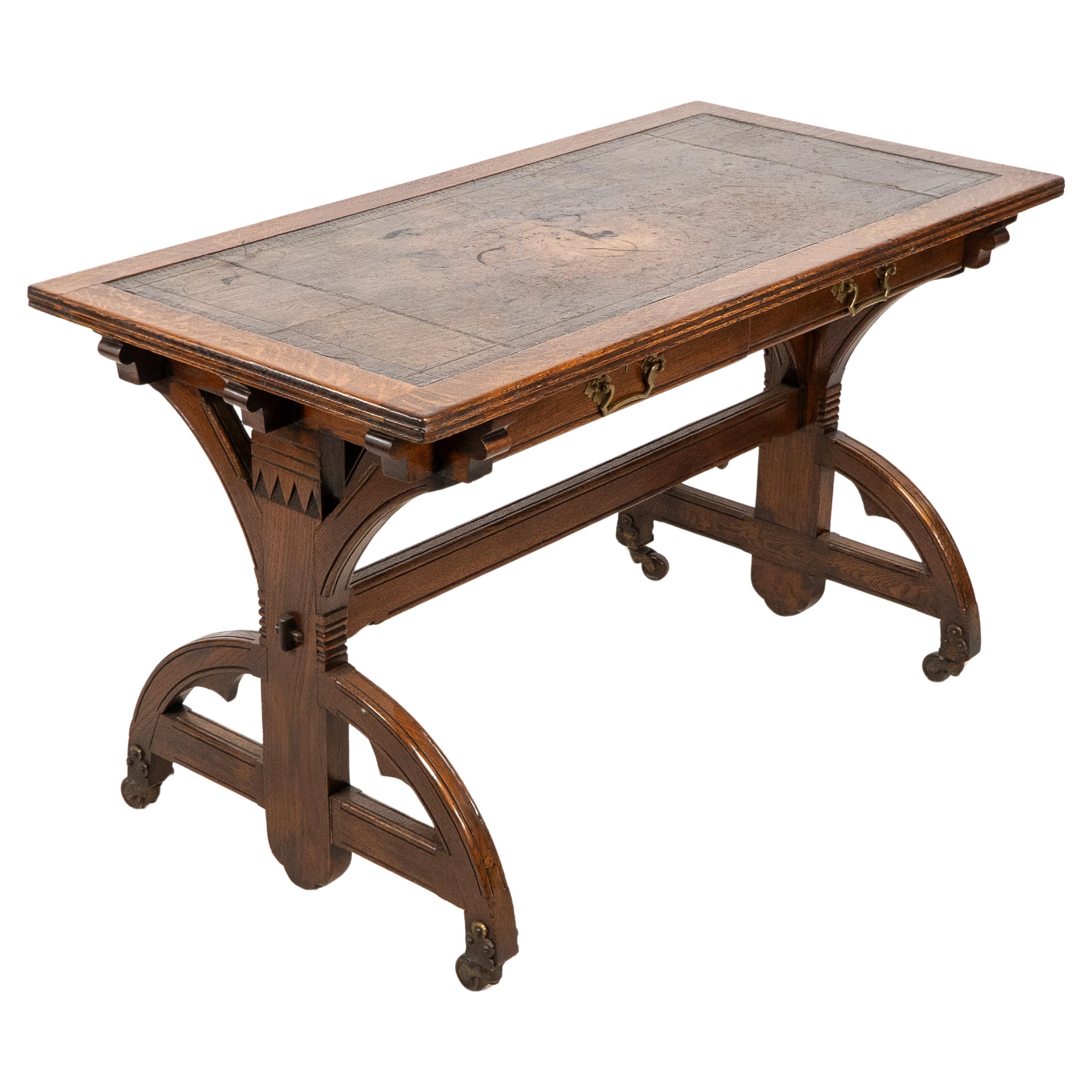 Bruce Talbert attributed for Cox & Sons. A good period Gothic Revival oak desk For Sale