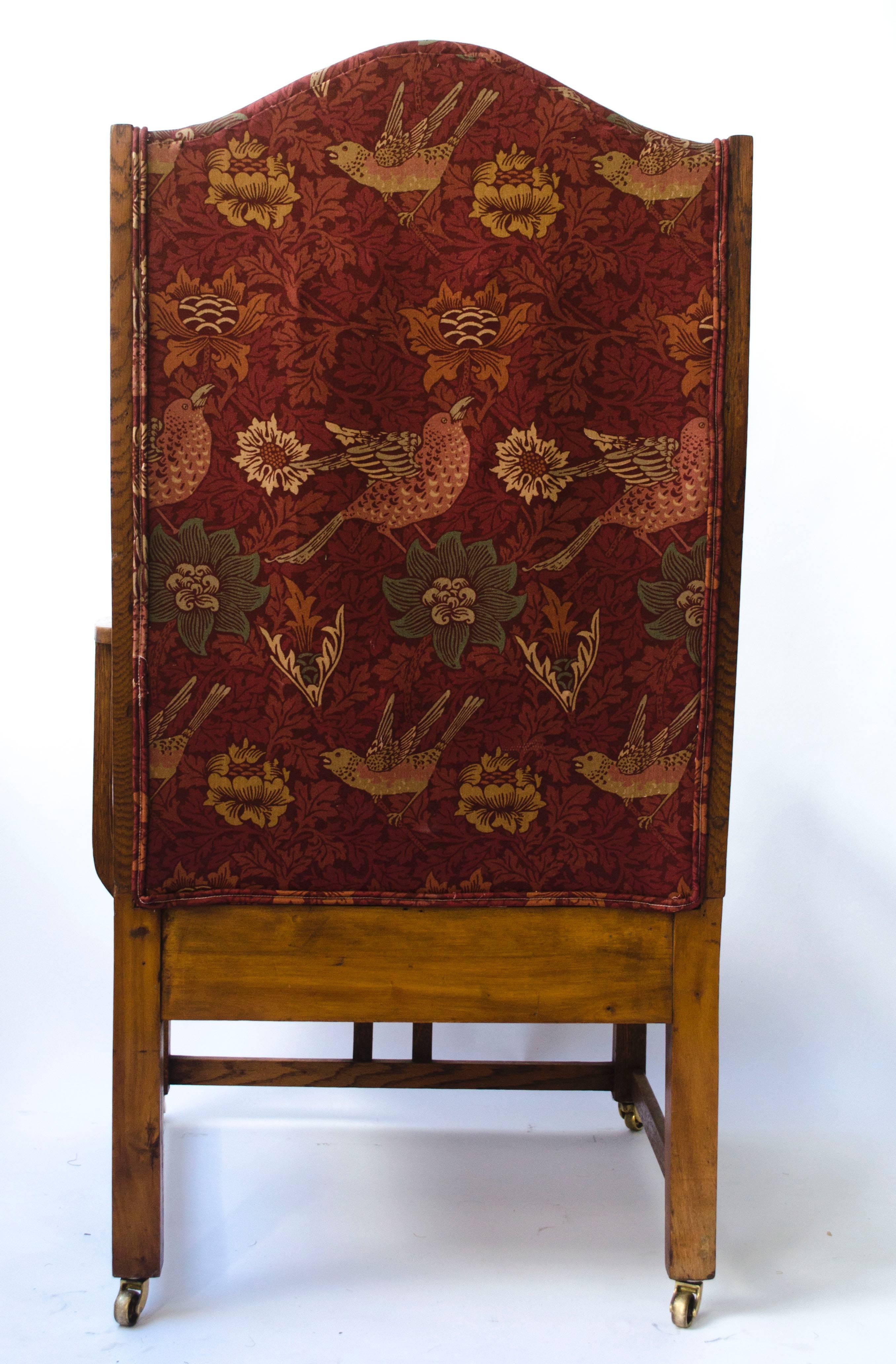 English GM Ellwood Attributed Arts and Crafts Armchair with Morris and Co Bird Fabric For Sale