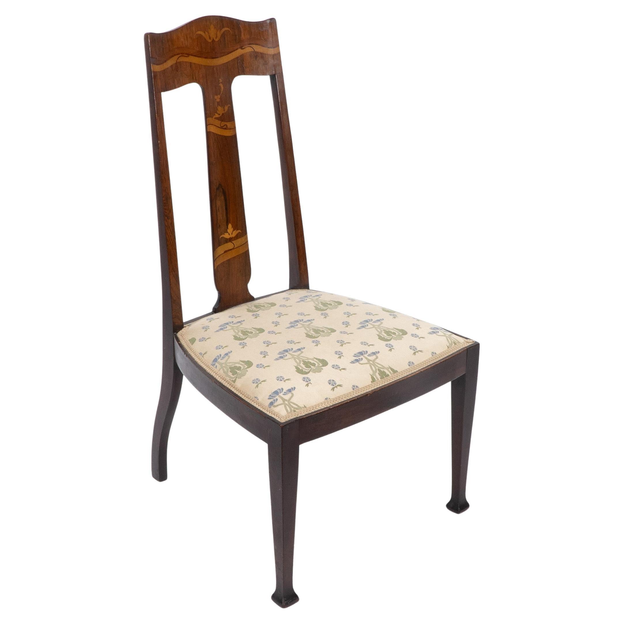 Jas Shoolbred. Arts & Crafts Mahogany Rosewood Chair With stylized Floral Inlay For Sale