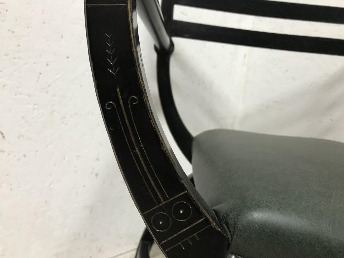 Richard Charles Aesthetic Movement Ebonised Elbow Chair with X Frame stretcher In Good Condition For Sale In London, GB