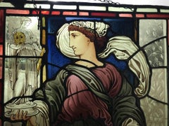 Aesthetic Movement Leaded and Painted Glass Window Panel by W. F. Dixon