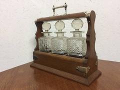 Late Victorian Gothic and Aesthetic Oak Triple Decanter Set